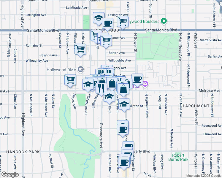 map of restaurants, bars, coffee shops, grocery stores, and more near in Los Angeles