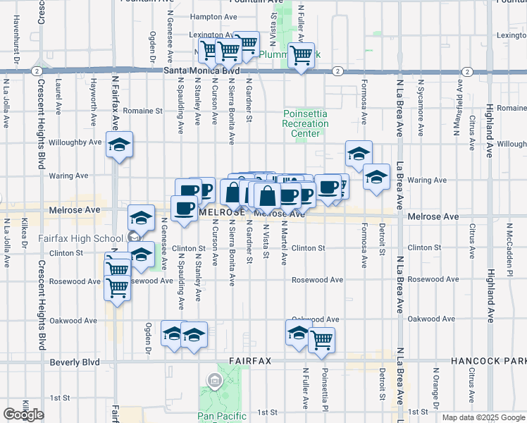 map of restaurants, bars, coffee shops, grocery stores, and more near in Los Angeles
