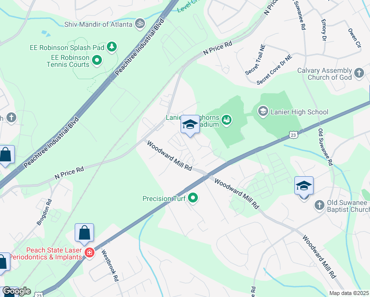 map of restaurants, bars, coffee shops, grocery stores, and more near 741 Cordele Lane in Sugar Hill