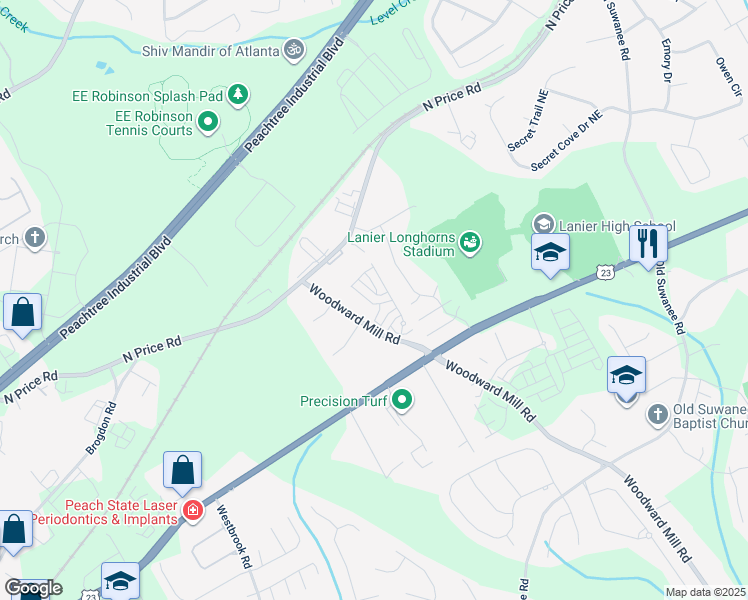 map of restaurants, bars, coffee shops, grocery stores, and more near 691 Cordele Lane in Sugar Hill