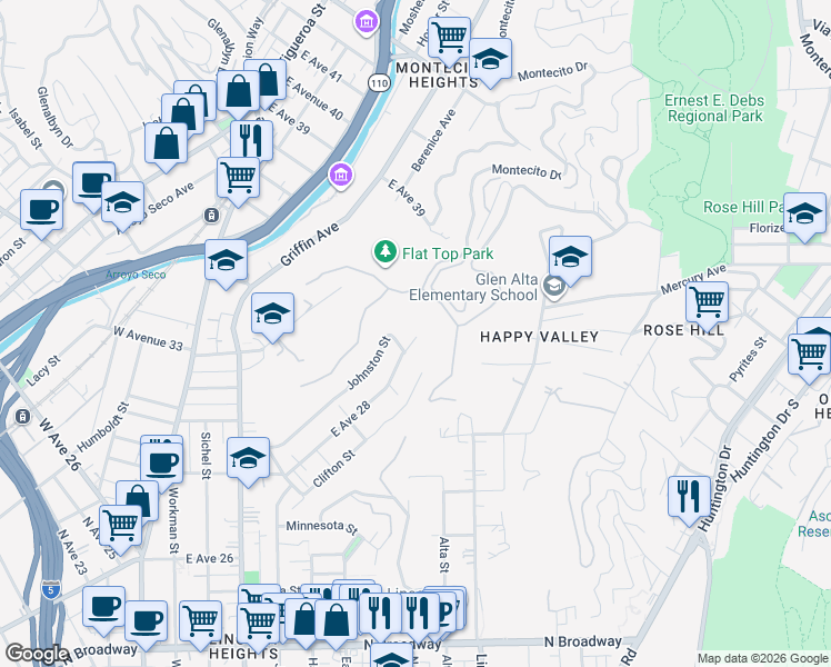 map of restaurants, bars, coffee shops, grocery stores, and more near 617 East Avenue 28 in Los Angeles