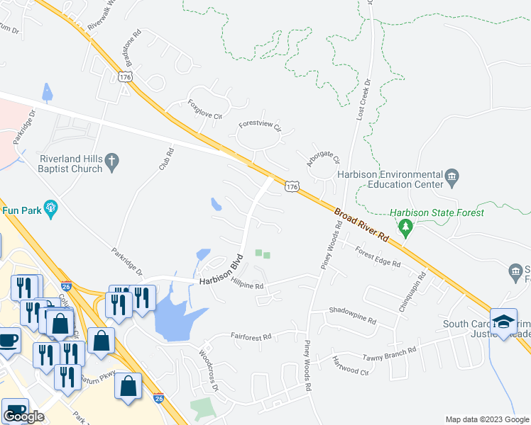 map of restaurants, bars, coffee shops, grocery stores, and more near 10 Eastgrove Court in Columbia