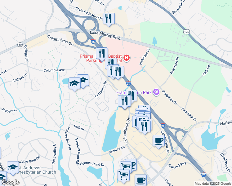 map of restaurants, bars, coffee shops, grocery stores, and more near 113 Paces Brook Avenue in Columbia