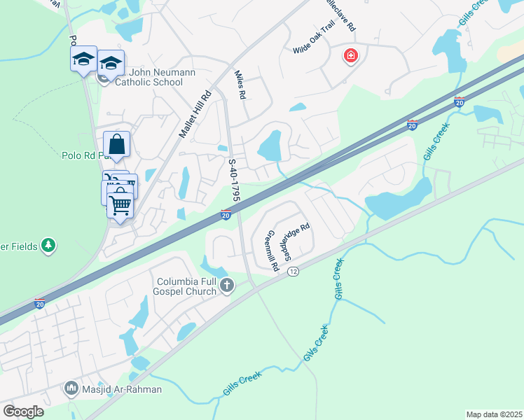 map of restaurants, bars, coffee shops, grocery stores, and more near 372 Oakbrook Village Road in Columbia
