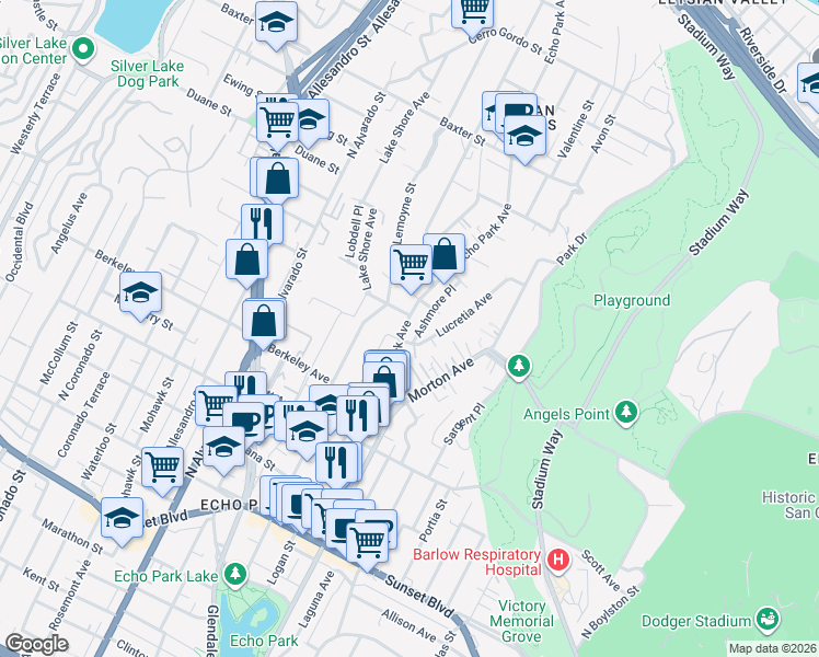 map of restaurants, bars, coffee shops, grocery stores, and more near in Los Angeles