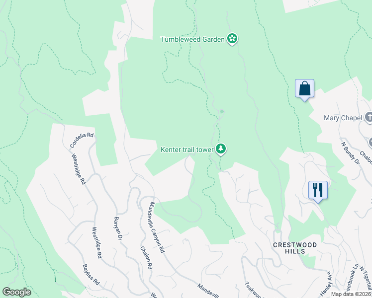 map of restaurants, bars, coffee shops, grocery stores, and more near 12705 Chalon Rd in Los Angeles