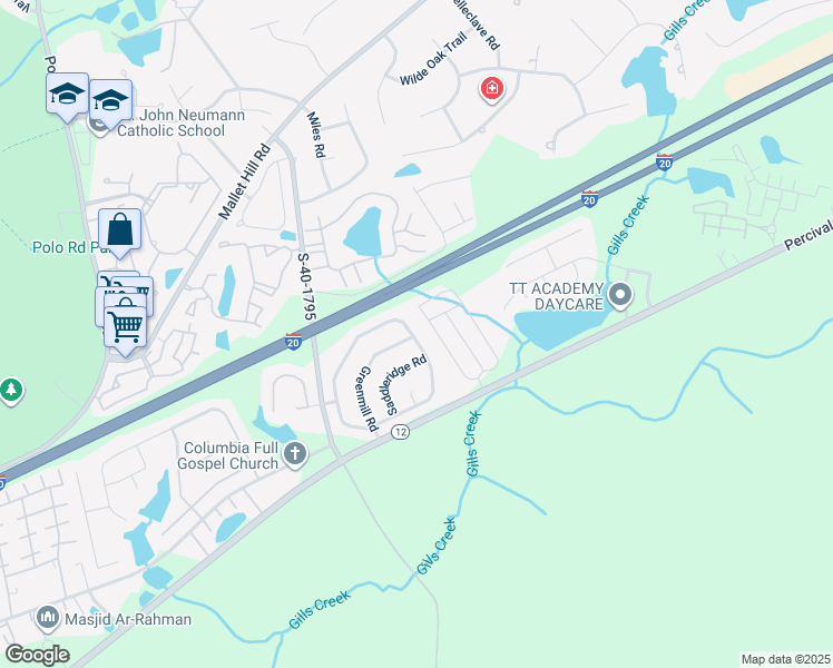 map of restaurants, bars, coffee shops, grocery stores, and more near 328 Oakbrook Village Road in Columbia
