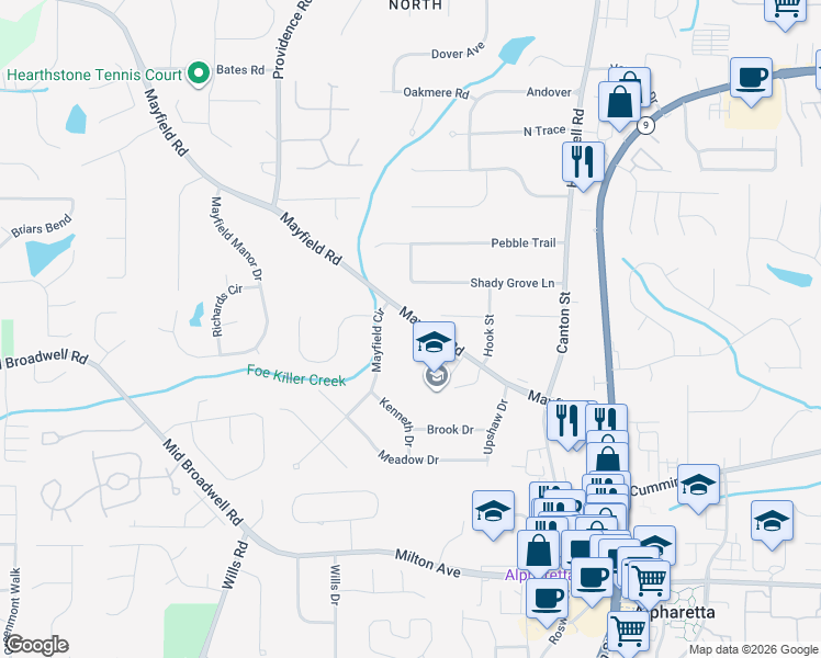 map of restaurants, bars, coffee shops, grocery stores, and more near in Alpharetta