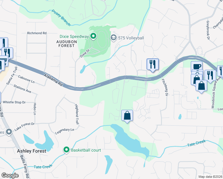 map of restaurants, bars, coffee shops, grocery stores, and more near 7830 Heritage Pointe in Woodstock