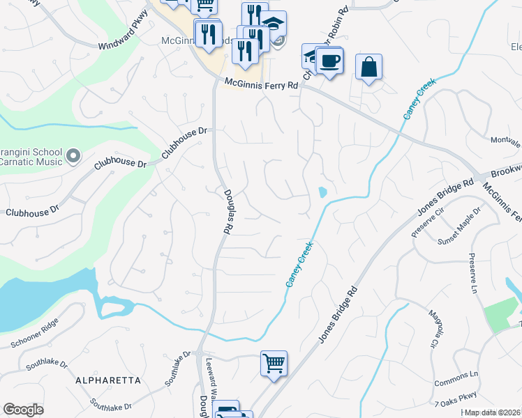 map of restaurants, bars, coffee shops, grocery stores, and more near 12505 Huntington Trace in Alpharetta