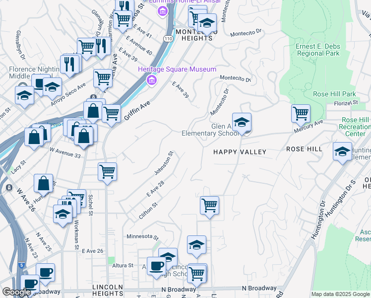 map of restaurants, bars, coffee shops, grocery stores, and more near 621 East Avenue 28 in Los Angeles