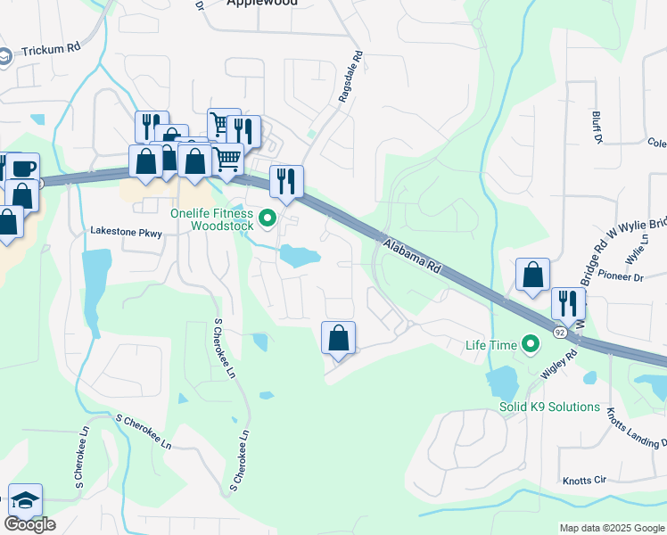 map of restaurants, bars, coffee shops, grocery stores, and more near 436 Barnett Street in Holly Springs
