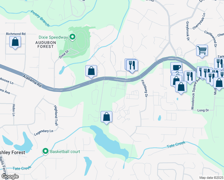 map of restaurants, bars, coffee shops, grocery stores, and more near 426 Lanier Circle in Woodstock