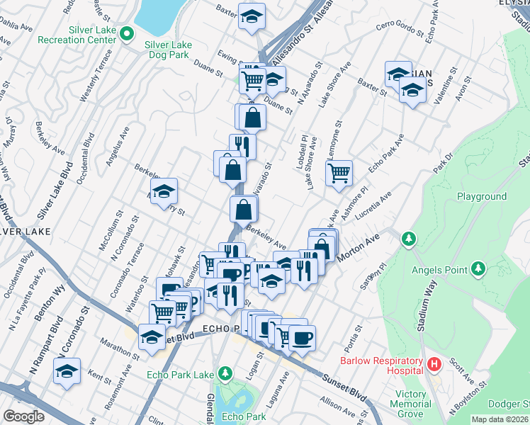 map of restaurants, bars, coffee shops, grocery stores, and more near 1937 Delta Street in Los Angeles