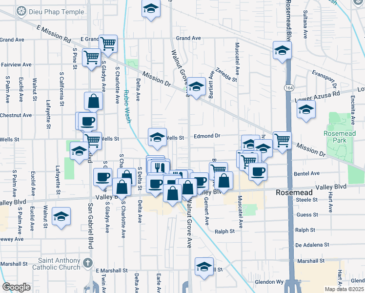 map of restaurants, bars, coffee shops, grocery stores, and more near 4403 Rockhold Avenue in Rosemead