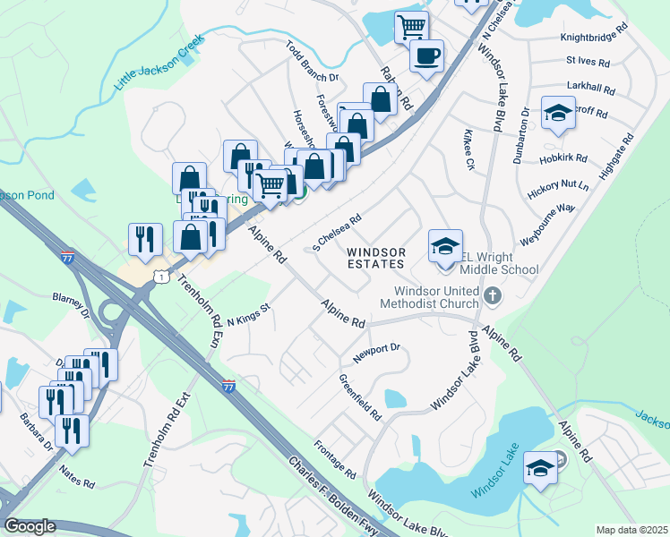 map of restaurants, bars, coffee shops, grocery stores, and more near 3024 Woodway Lane in Columbia