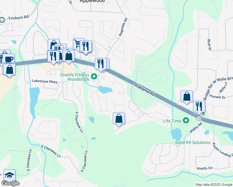 map of restaurants, bars, coffee shops, grocery stores, and more near 436 Barnett Street in Holly Springs