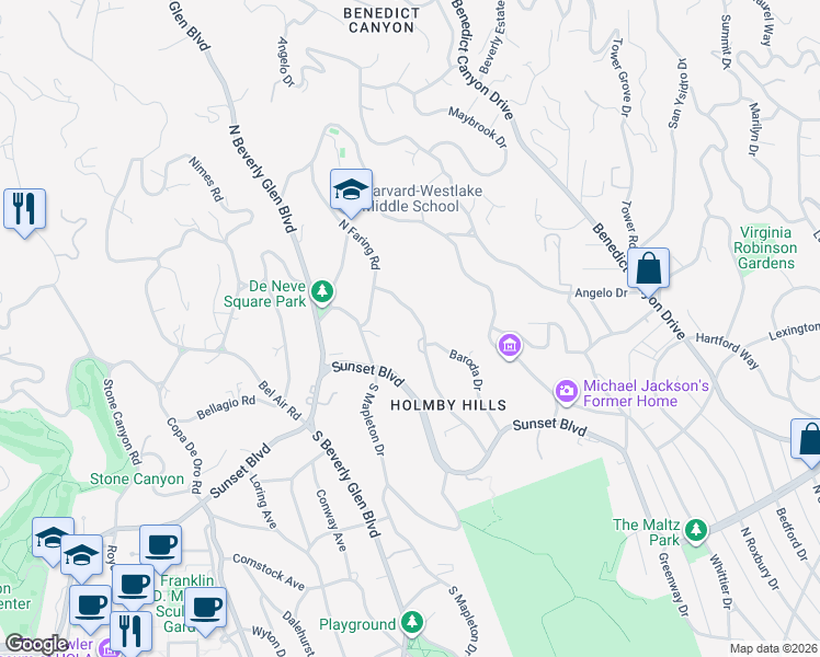 map of restaurants, bars, coffee shops, grocery stores, and more near 327 Delfern Drive in Los Angeles