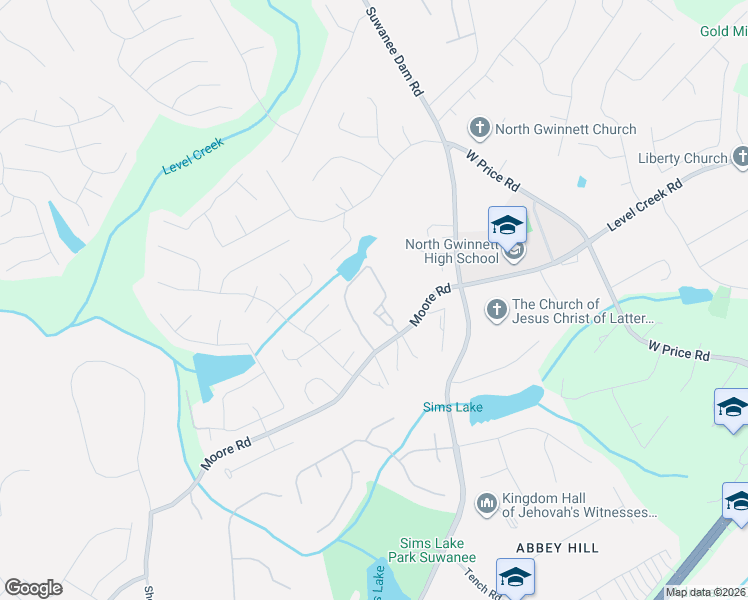 map of restaurants, bars, coffee shops, grocery stores, and more near 5200 Moore Road in Suwanee