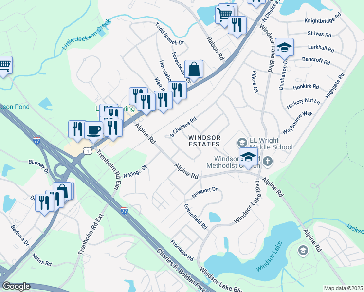 map of restaurants, bars, coffee shops, grocery stores, and more near 3024 Woodway Lane in Columbia
