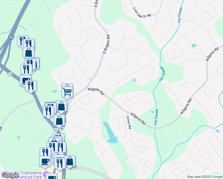 map of restaurants, bars, coffee shops, grocery stores, and more near 2182 Ivy Crest Drive in Buford