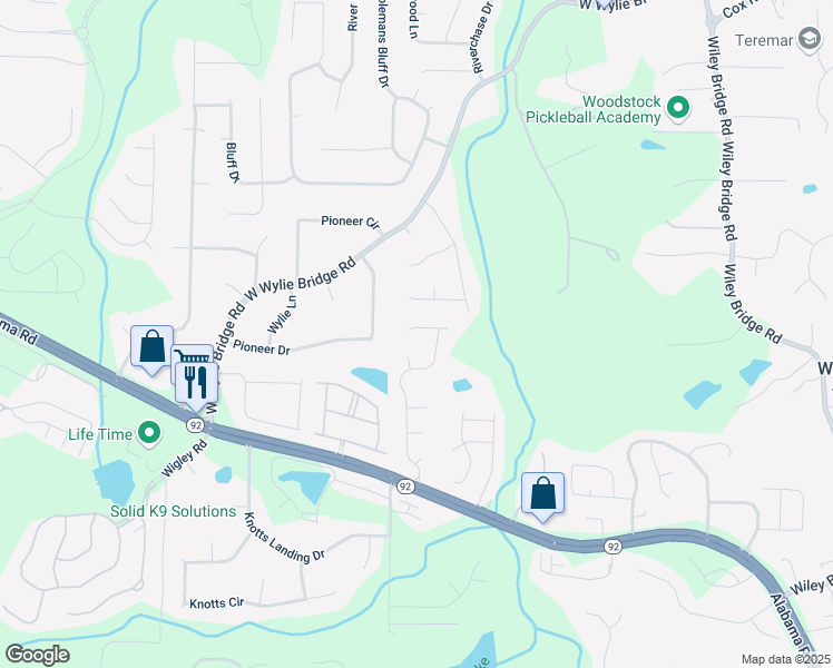 map of restaurants, bars, coffee shops, grocery stores, and more near 510 Stanford Place in Woodstock