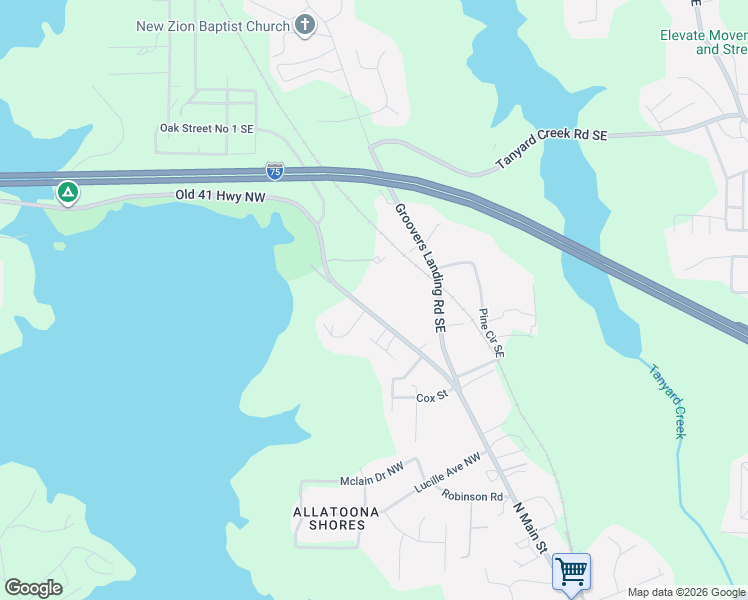 map of restaurants, bars, coffee shops, grocery stores, and more near 6248 North Main Street Southeast in Acworth