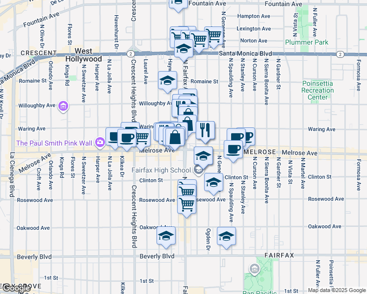 map of restaurants, bars, coffee shops, grocery stores, and more near in Los Angeles