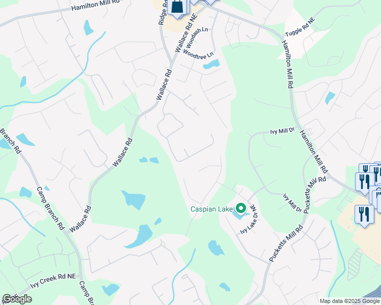 map of restaurants, bars, coffee shops, grocery stores, and more near 2955 Victoria Park Drive Northeast in Buford