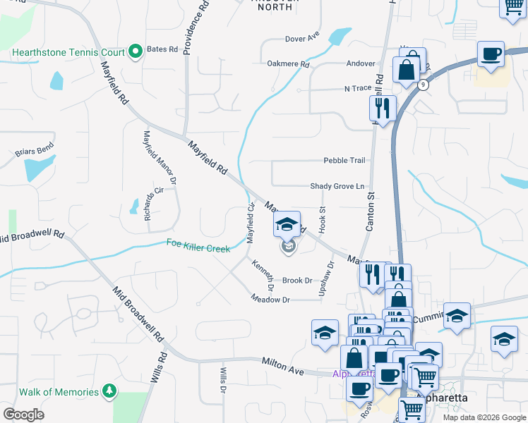 map of restaurants, bars, coffee shops, grocery stores, and more near in Alpharetta