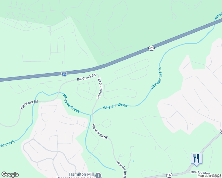 map of restaurants, bars, coffee shops, grocery stores, and more near 5450 Wheeler Ridge Road in Auburn