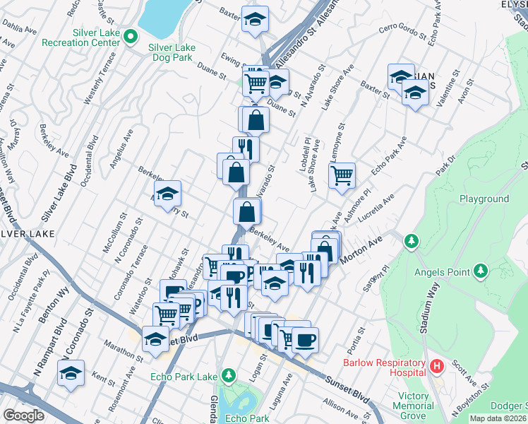 map of restaurants, bars, coffee shops, grocery stores, and more near 1947 Delta Street in Los Angeles