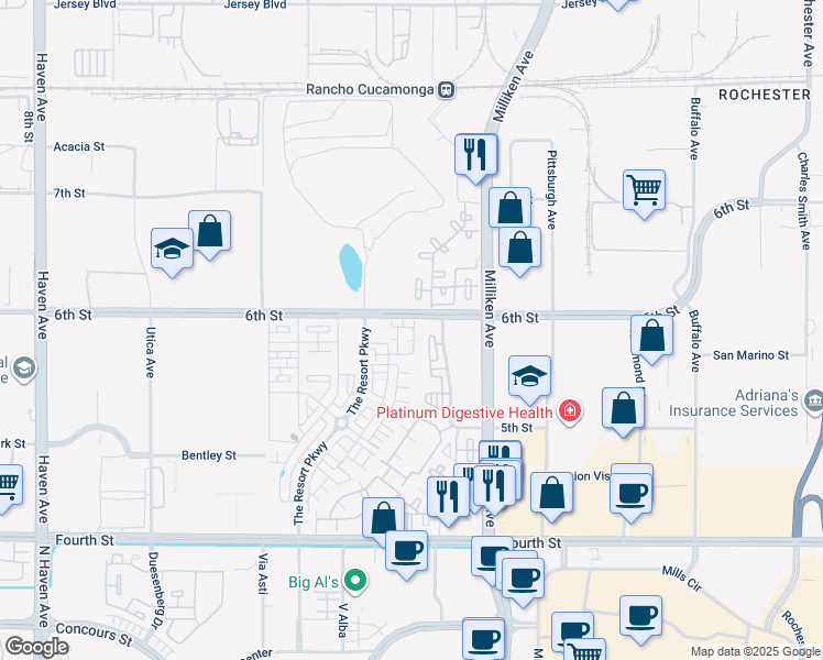 map of restaurants, bars, coffee shops, grocery stores, and more near in Rancho Cucamonga
