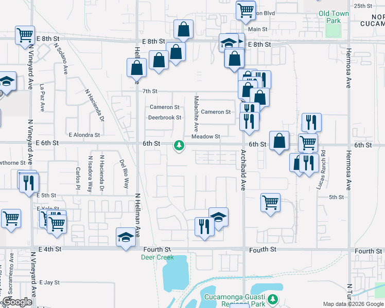 map of restaurants, bars, coffee shops, grocery stores, and more near 9542 Harvest Vista Drive in Rancho Cucamonga