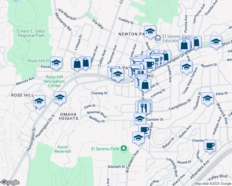 map of restaurants, bars, coffee shops, grocery stores, and more near 3319 Minto Court in Los Angeles
