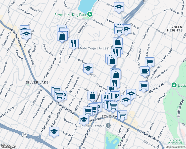 map of restaurants, bars, coffee shops, grocery stores, and more near 2320 Berkeley Avenue in Los Angeles