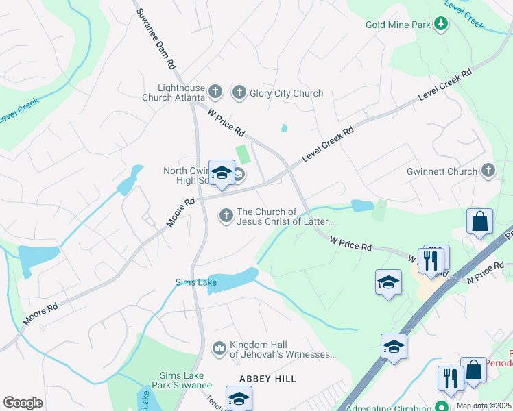 map of restaurants, bars, coffee shops, grocery stores, and more near 4828 Sunview Court in Suwanee