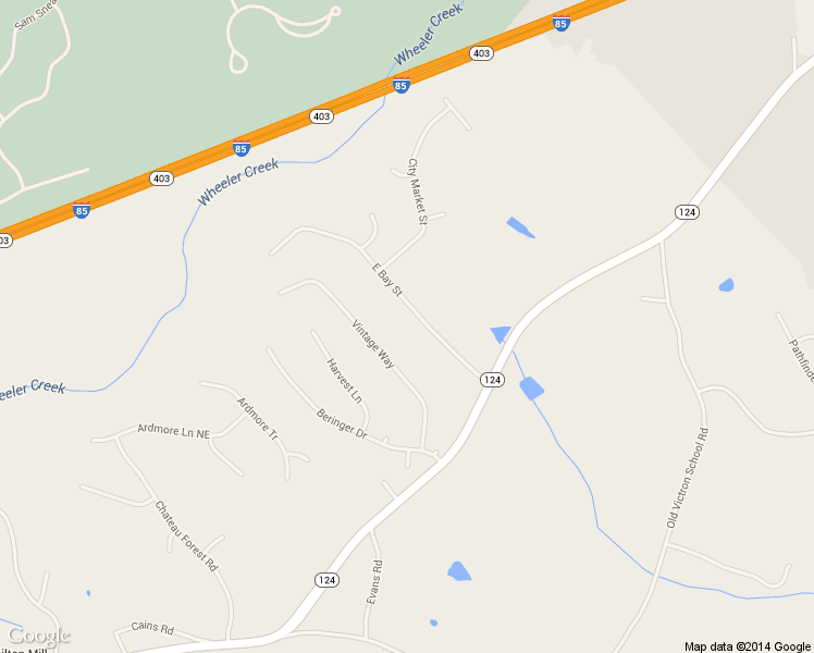 map of restaurants, bars, coffee shops, grocery stores, and more near 1918 East Bay Street in Hoschton