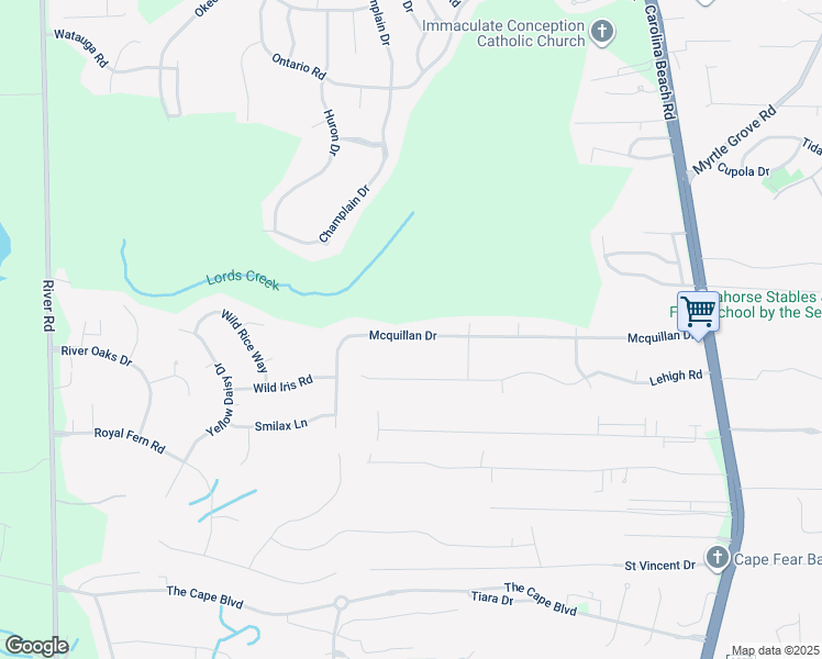 map of restaurants, bars, coffee shops, grocery stores, and more near 428 Mcquillan Drive in Wilmington