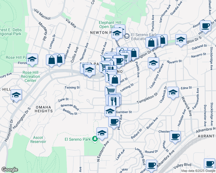 map of restaurants, bars, coffee shops, grocery stores, and more near 3330 Thelma Avenue in Los Angeles