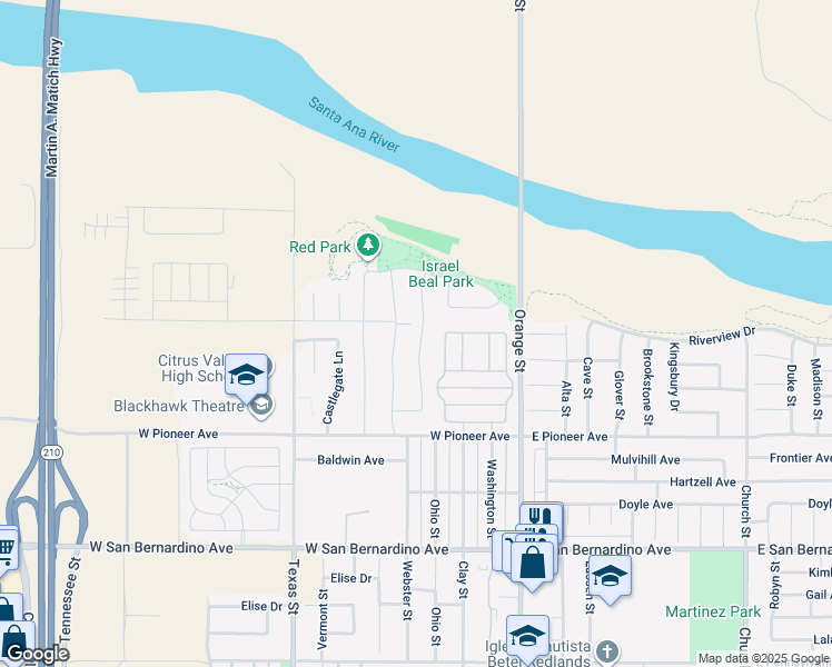 map of restaurants, bars, coffee shops, grocery stores, and more near 1980 Colorado Street in Redlands