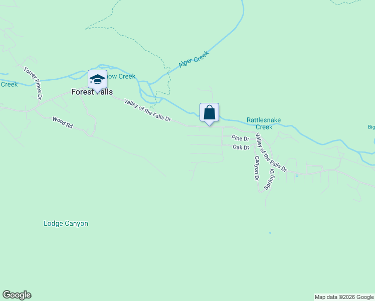map of restaurants, bars, coffee shops, grocery stores, and more near 40904 Spruce Drive in Forest Falls
