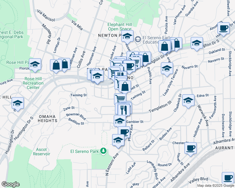 map of restaurants, bars, coffee shops, grocery stores, and more near 3330 Thelma Avenue in Los Angeles
