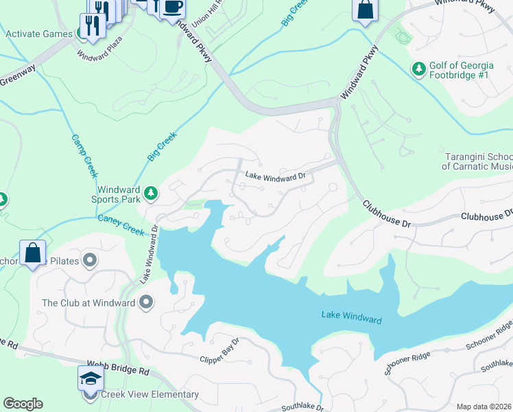 map of restaurants, bars, coffee shops, grocery stores, and more near 5010 Harbour Ridge Drive in Alpharetta