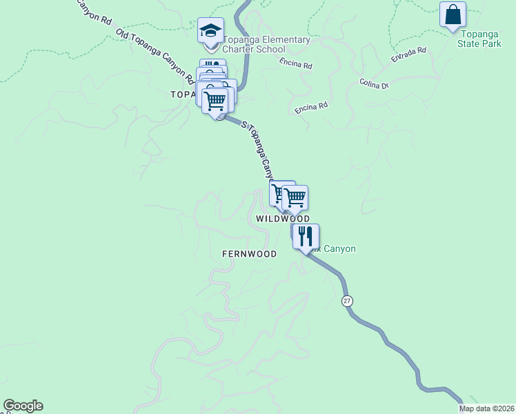 map of restaurants, bars, coffee shops, grocery stores, and more near 515 Fernwood Pacific Drive in Topanga
