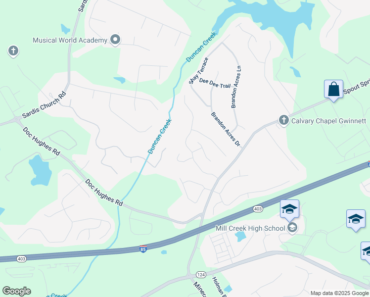 map of restaurants, bars, coffee shops, grocery stores, and more near 2338 Well Springs Drive in Buford
