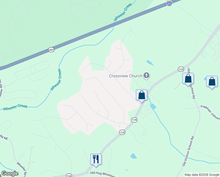 map of restaurants, bars, coffee shops, grocery stores, and more near 1181 Vintage Way in Hoschton