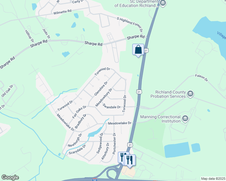 map of restaurants, bars, coffee shops, grocery stores, and more near 216 Elmont Drive in Columbia