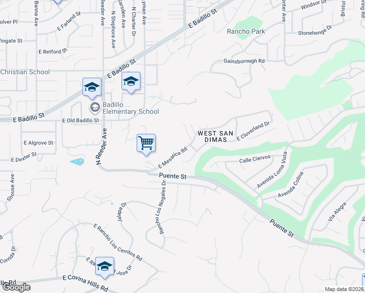 map of restaurants, bars, coffee shops, grocery stores, and more near 20851 East Mesarica Road in Covina