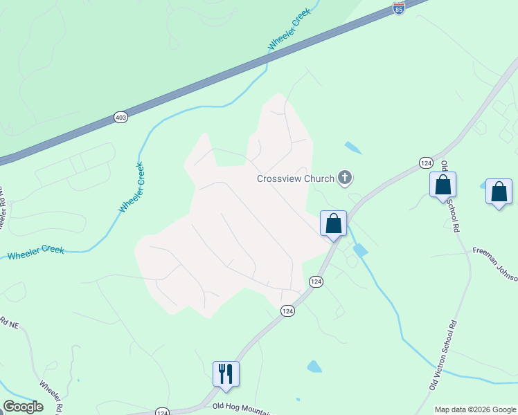 map of restaurants, bars, coffee shops, grocery stores, and more near 1181 Vintage Way in Hoschton